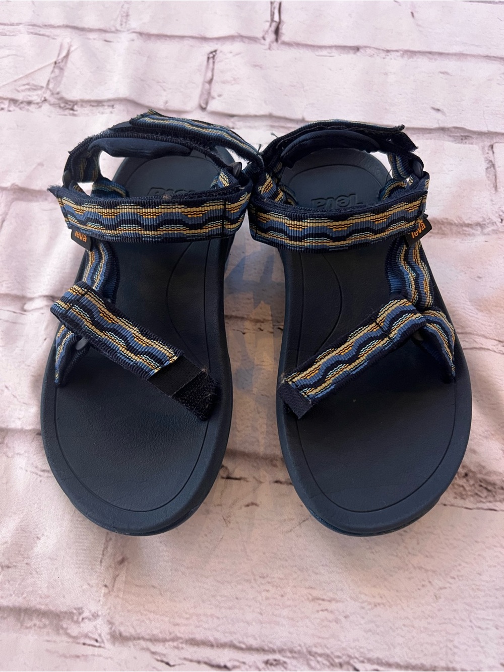 Teva Hurricane XLT-2 Kishi Dark Blue Strappy Outdoor Sandals with Yellow Accent
